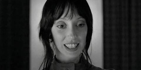 A Close-Up of Shelley Duvall as Wendy Torrance in The Shining in Black and White