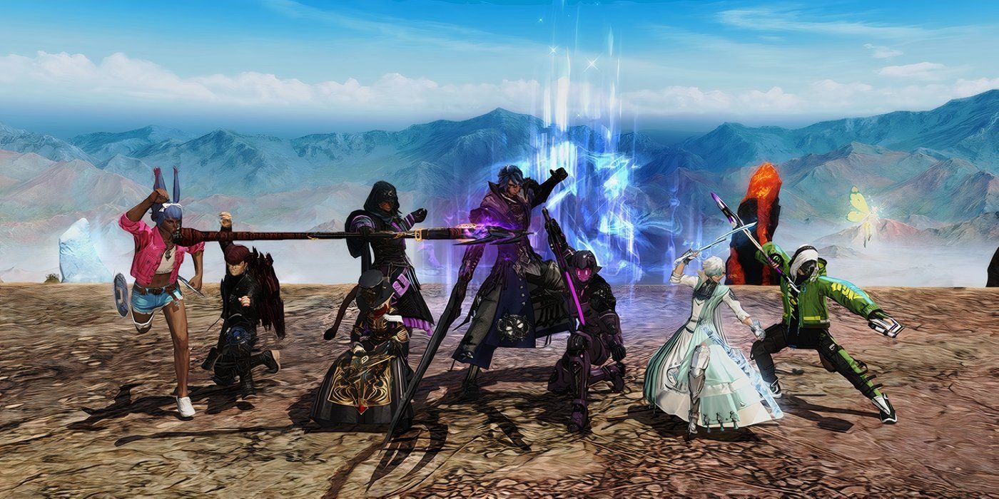 Un grupo celebra la victoria después de derrotar a Valigarmanda en The Worqor Lar Dor en FFXIV Dawntrail.