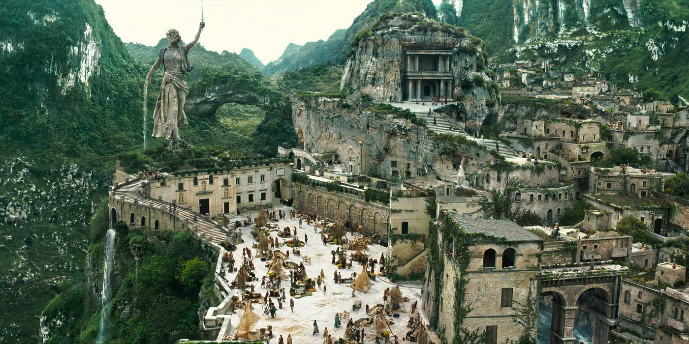 A scenery shot of Themyscira at the beginning of Wonder Woman (2017)