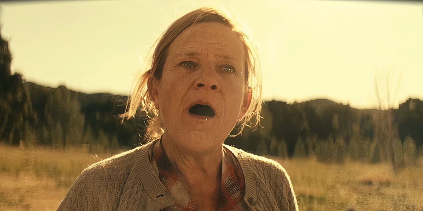 A woman (Dale Dickey) looking shocked when she hears a baby in Them Covenant.