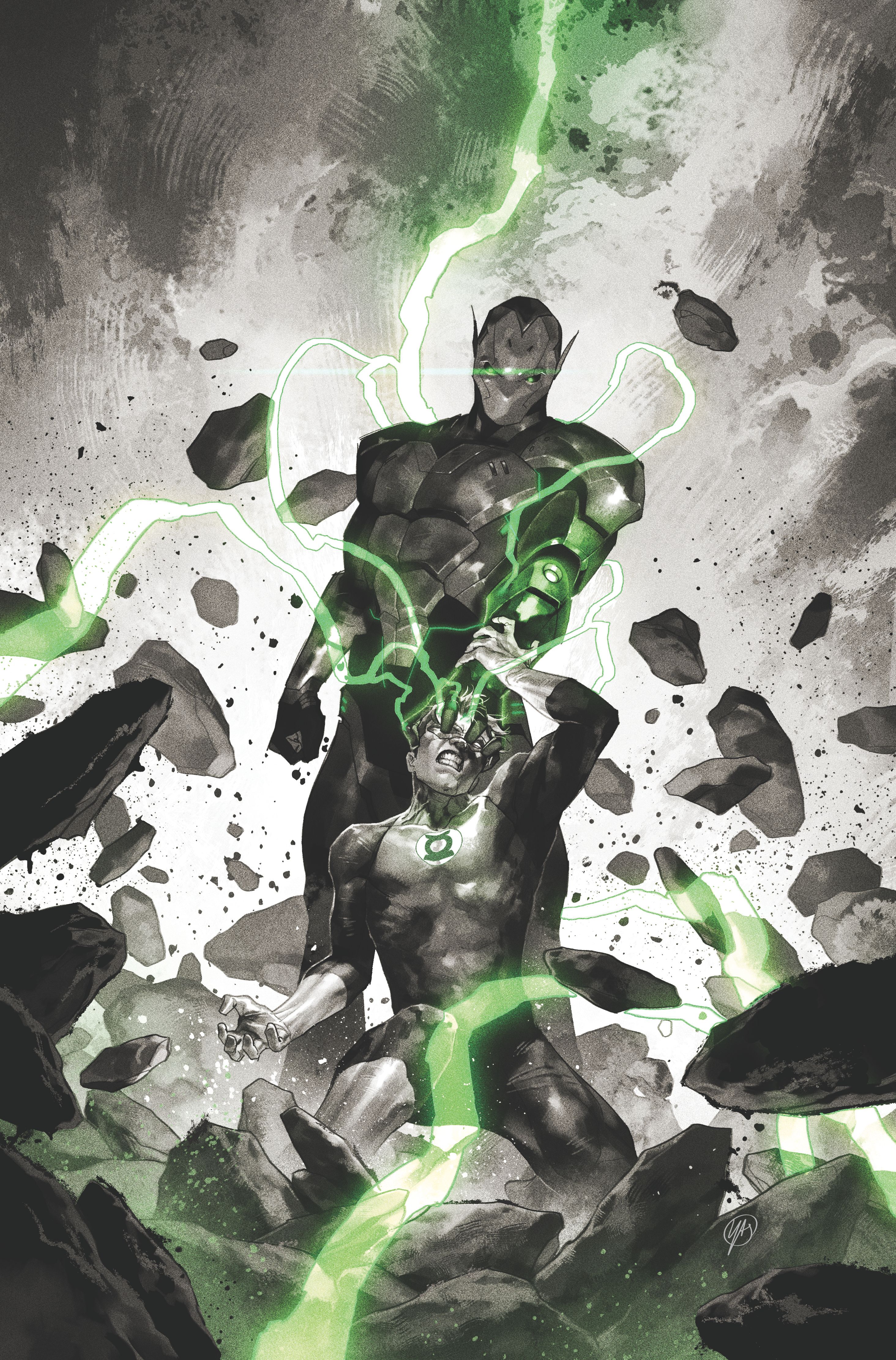 Absolute Power 4 Putri Variant Cover: Amazo Green Lantern patea a Hal Jordan en la cabeza.