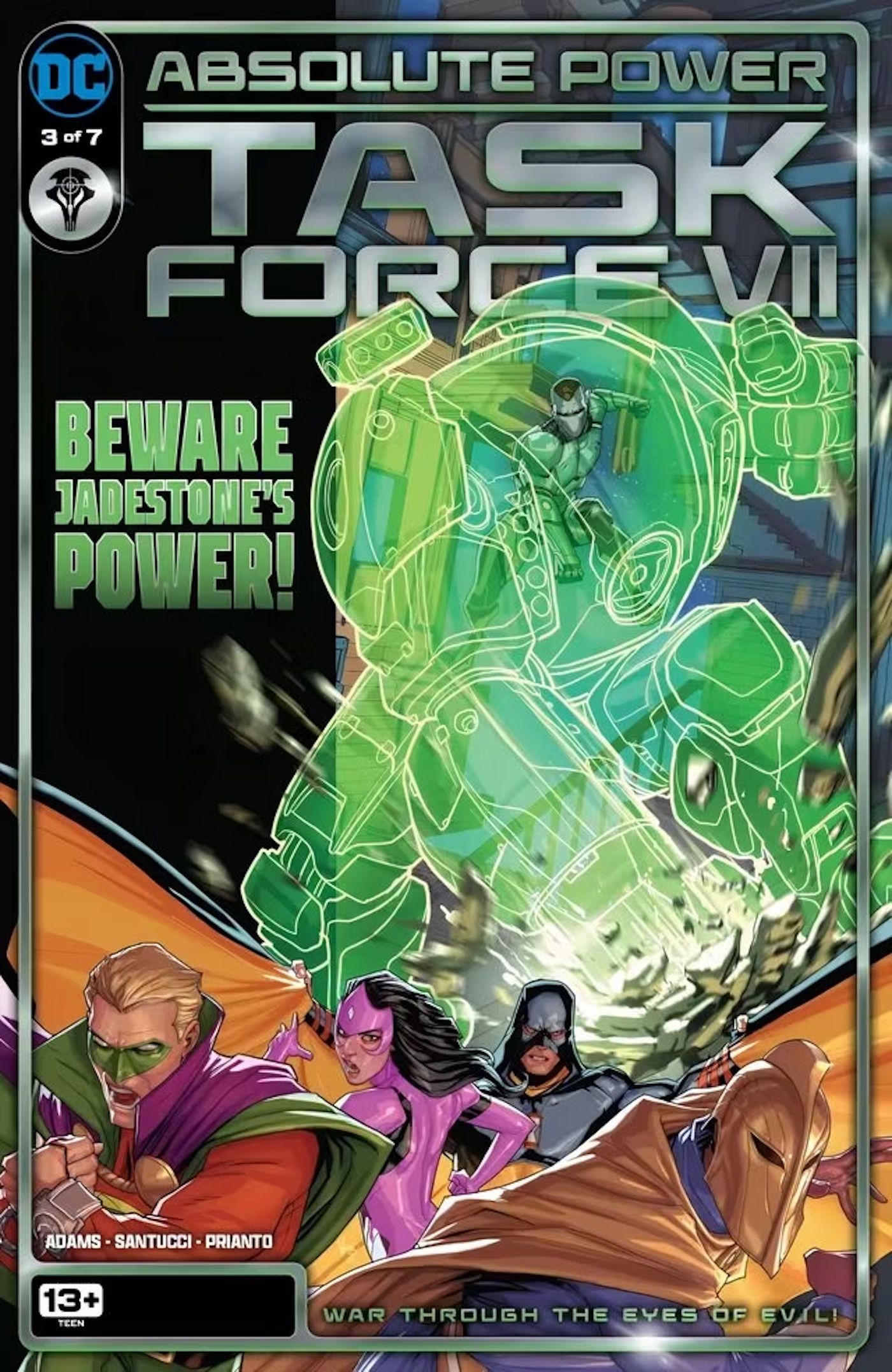 Absolute Power Task Force VII 3 Main Cover: the Jadestone Amazo attacks the Justice Society of America