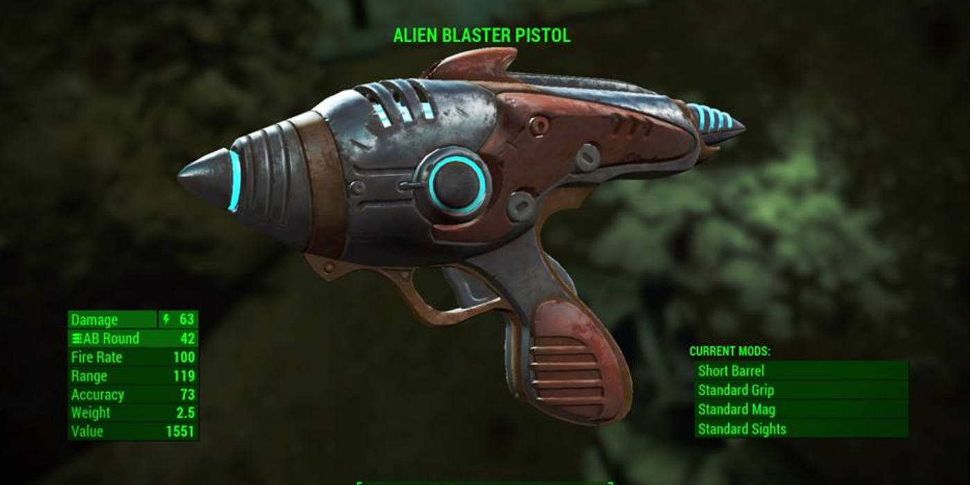 Schermata della pistola blaster aliena in Fallout.