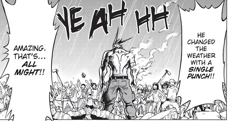 All Might's punch caused rain to begin falling on top of him and the spectators.