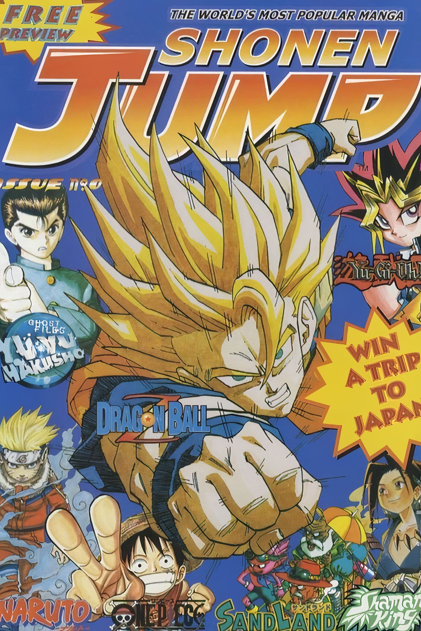 American Weekly Shonen Jump 0 featuring Goku, Luffy, Naruto, Yugi Muto, and more