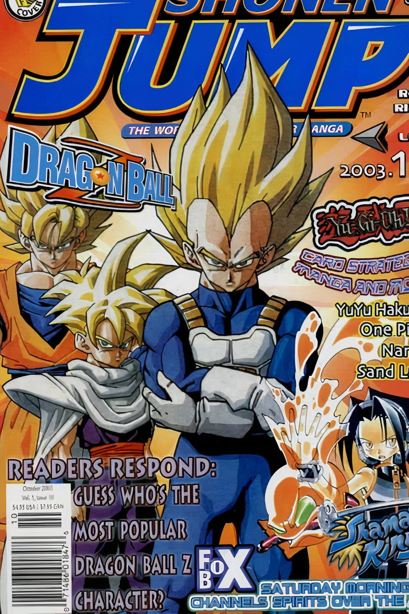 American Weekly Shonen Jump 10 com Super Saiyan Goku, Gohan e Vegeta