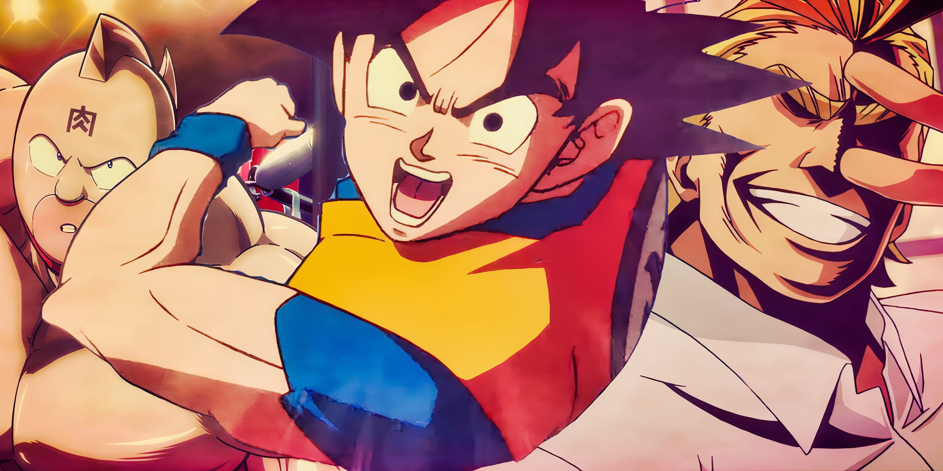 Feature header featuring Goku, Kinnikuman, and All Might