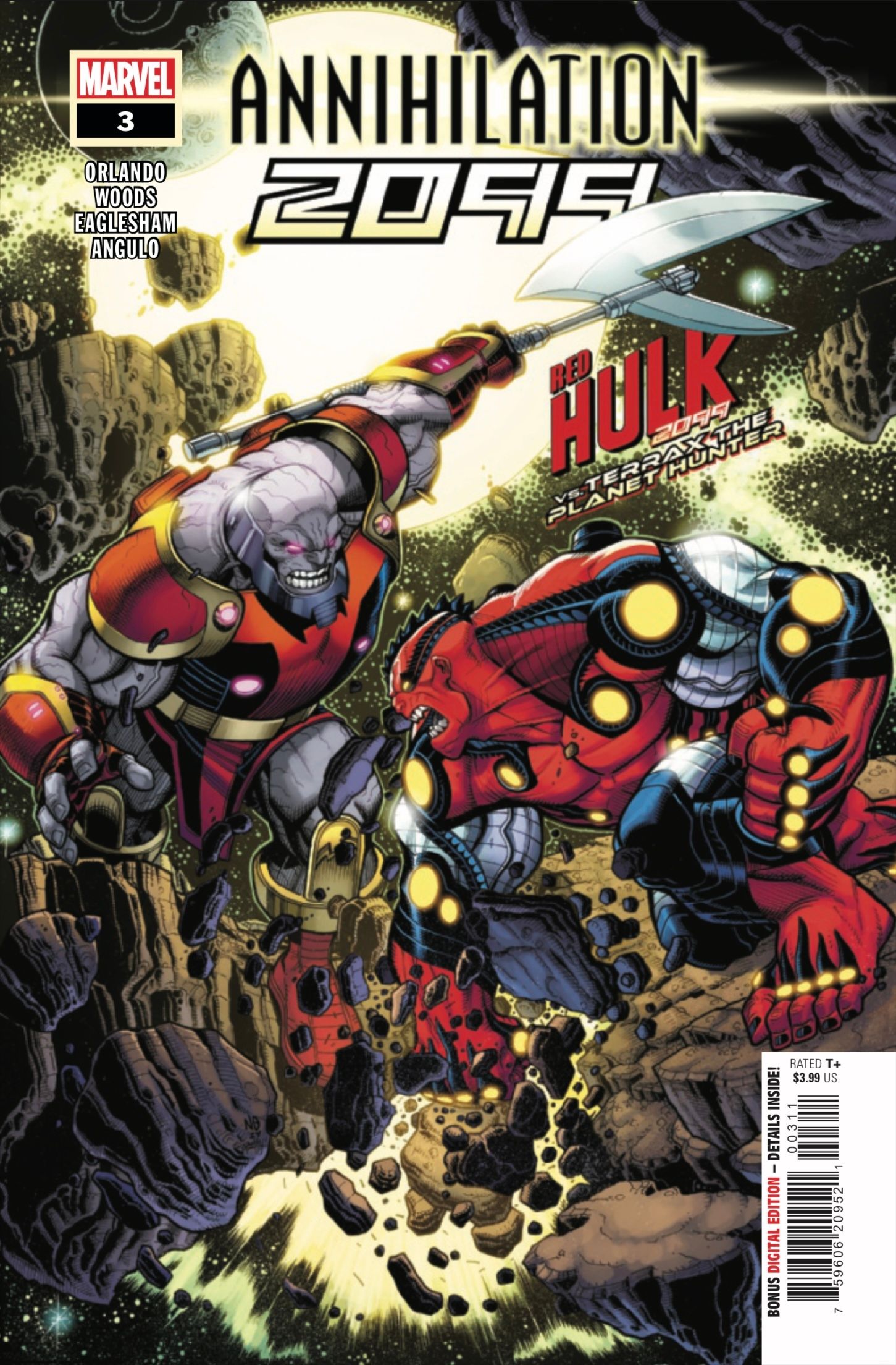 Capa da revista Annihilation 2099 #3, apresentando a nova versão cósmica do Hulk Vermelho.