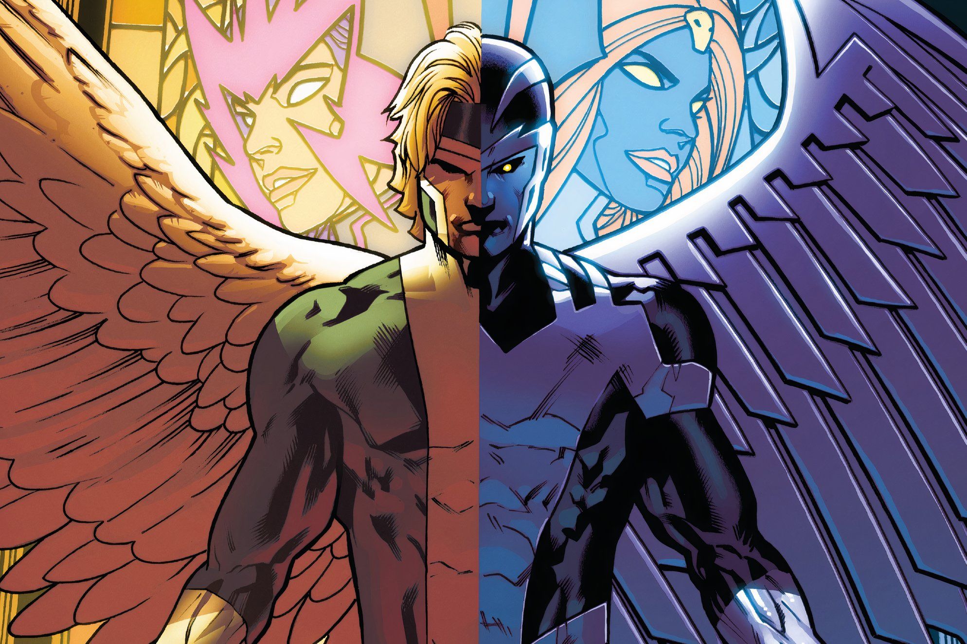 Warren Worthington is divided between the aesthetics of his X-Men persona Angel and his apocalyptic persona Archangel.