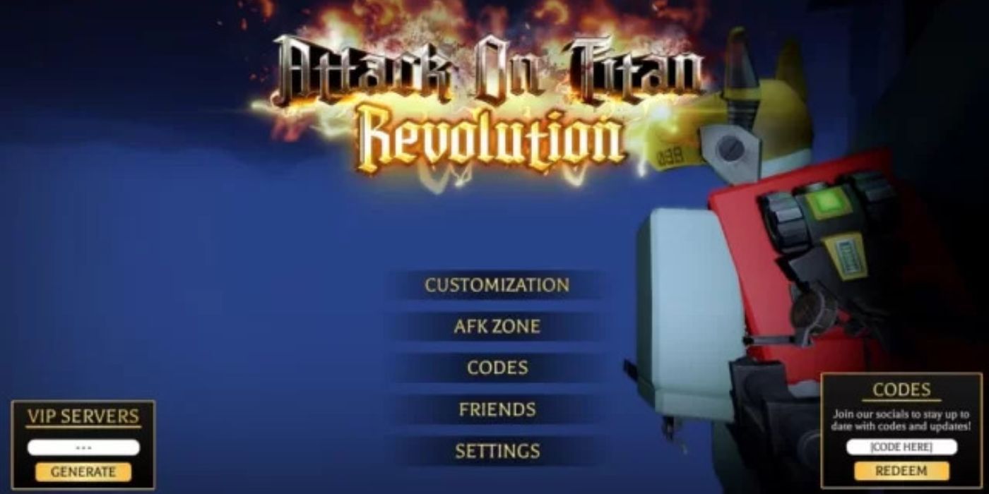 player redeeming code for Attack on Titan Revolution in Roblox.