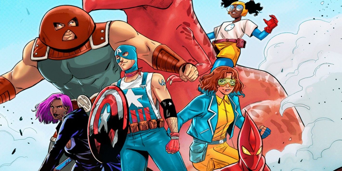 Avengers Academy new roster, featuring Kid Juggernaut, Bloodline, Moon Girl & Dino Devil, and more.