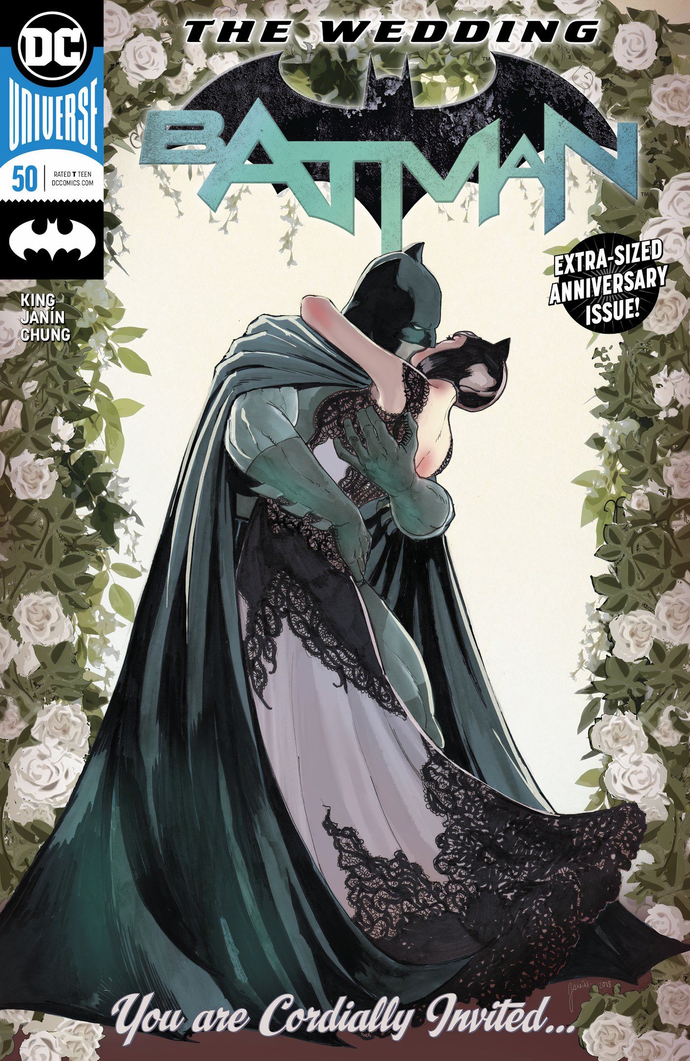 Capa em quadrinhos do Batman # 50 para a edição do casamento da Mulher-Gato