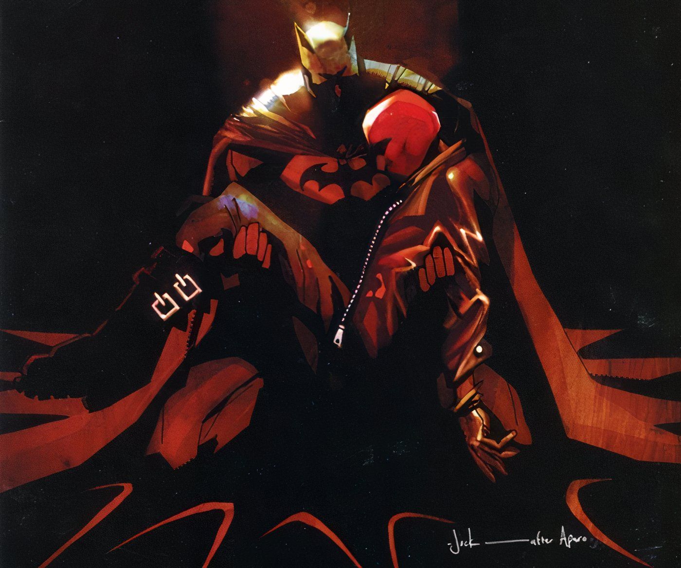 Batman Annual #25 holding a dead Red Hood