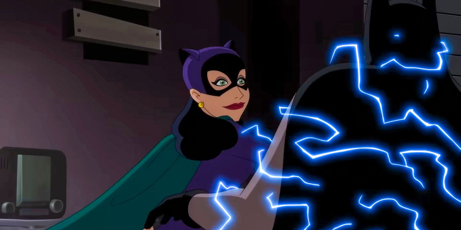 Catwoman electrocuting Batman in Batman: Caped Crusader