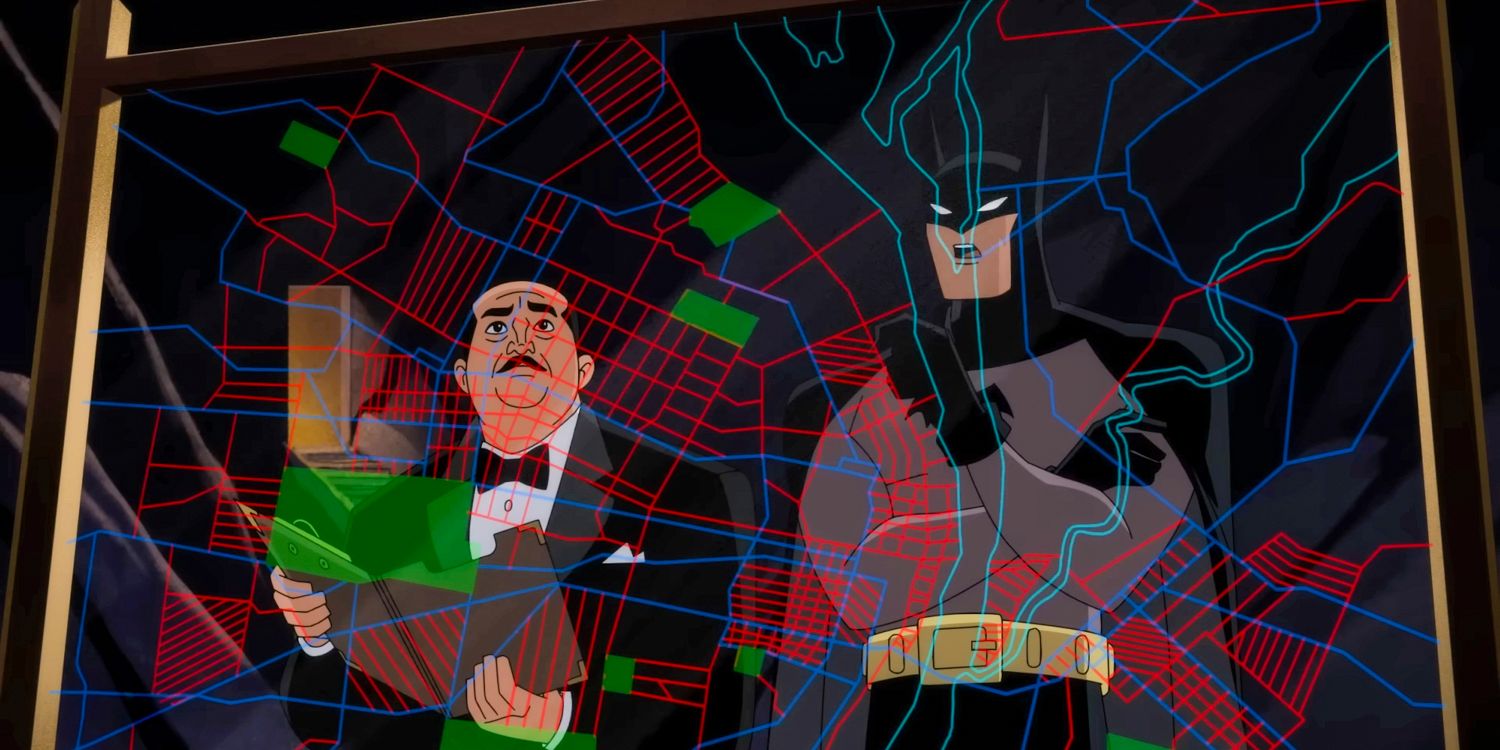 Batman and Alfred analyzing a map of the city in Batman: Caped Crusader