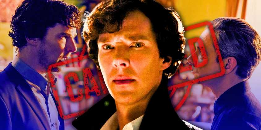 BBC Sherlock Benedict Cumberbatch as Holmes with him and Martin Freeman as John Watson in the background