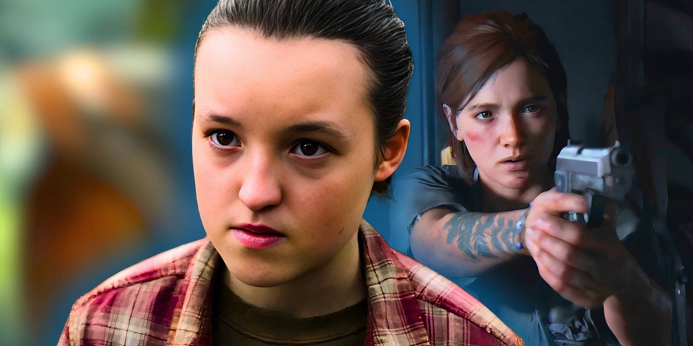 Bella Ramsey como Ellie luciendo seria en la temporada 1 de The Last of Us con Ellie (Ashley Johnson) apuntando con su arma en The Last of Us 2