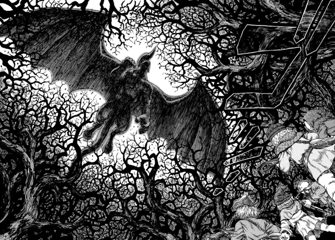 Berserk mejores paneles capítulo 177 Zodd volando sobre el bosque