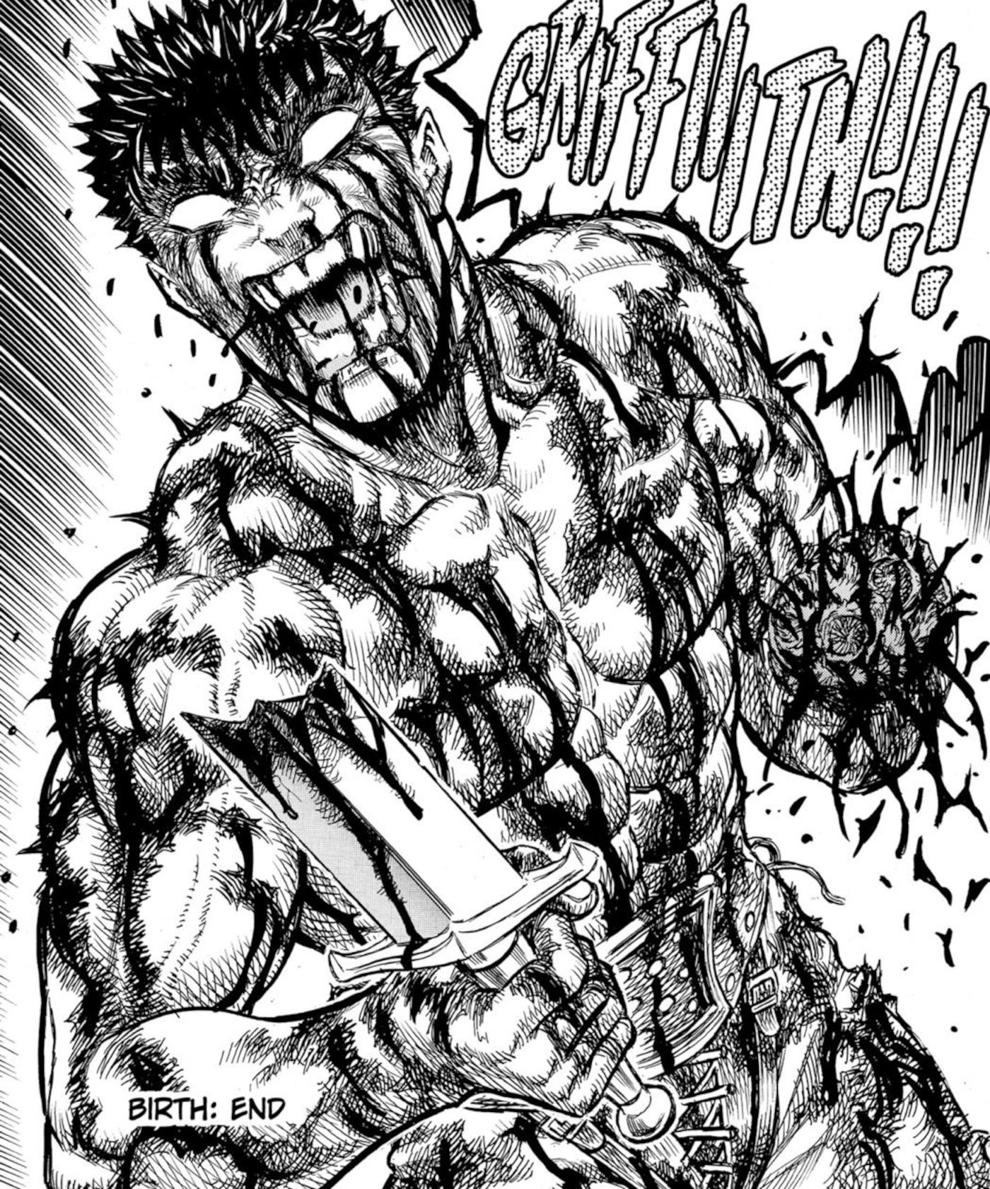 Berserk best panels chapter 86 Guts screaming at Griffith