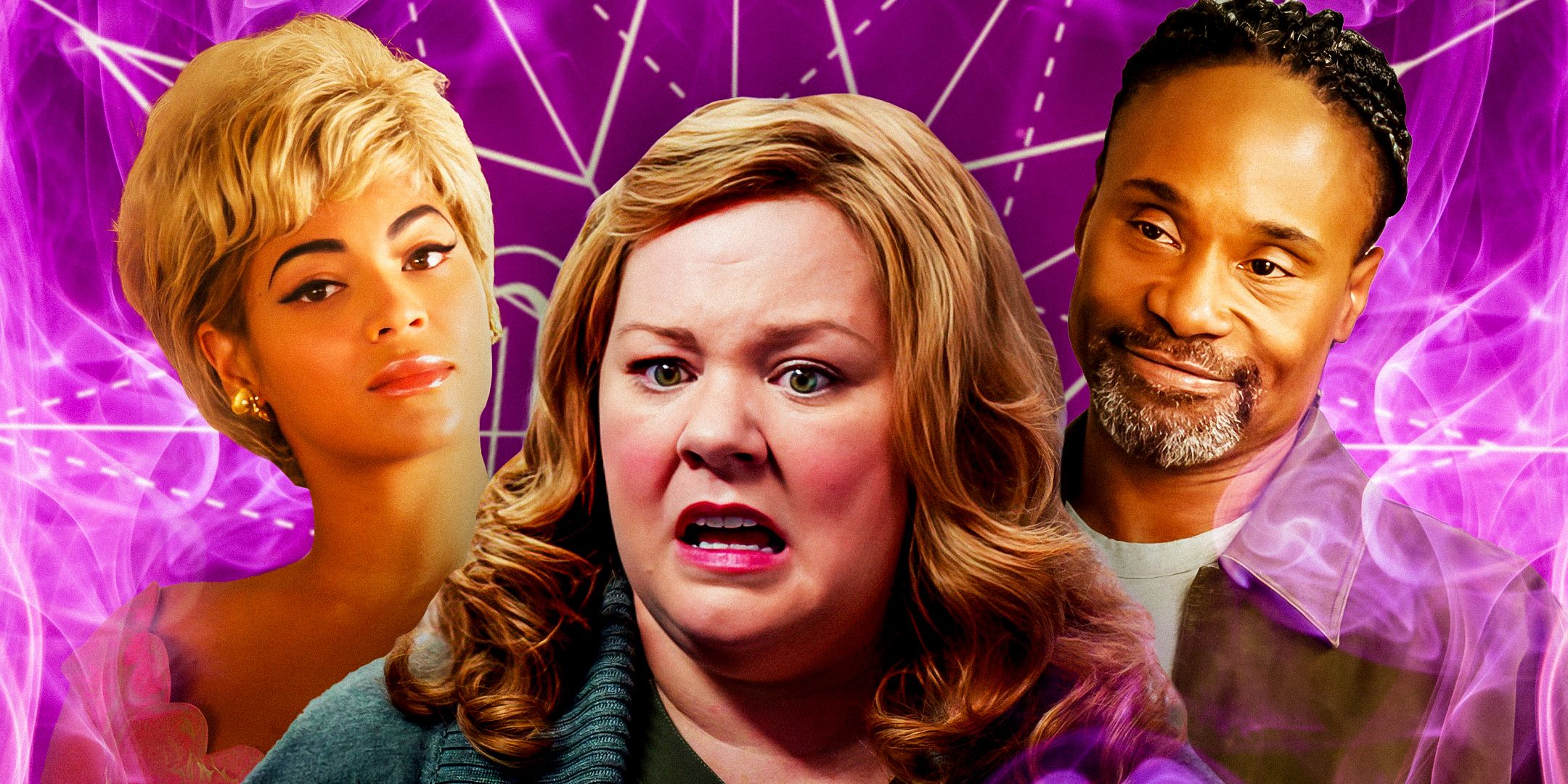 Blended image of Billy Porter in Our Son and Melissa McCarthy in Spy and Beyonce in Cadillac Records.
