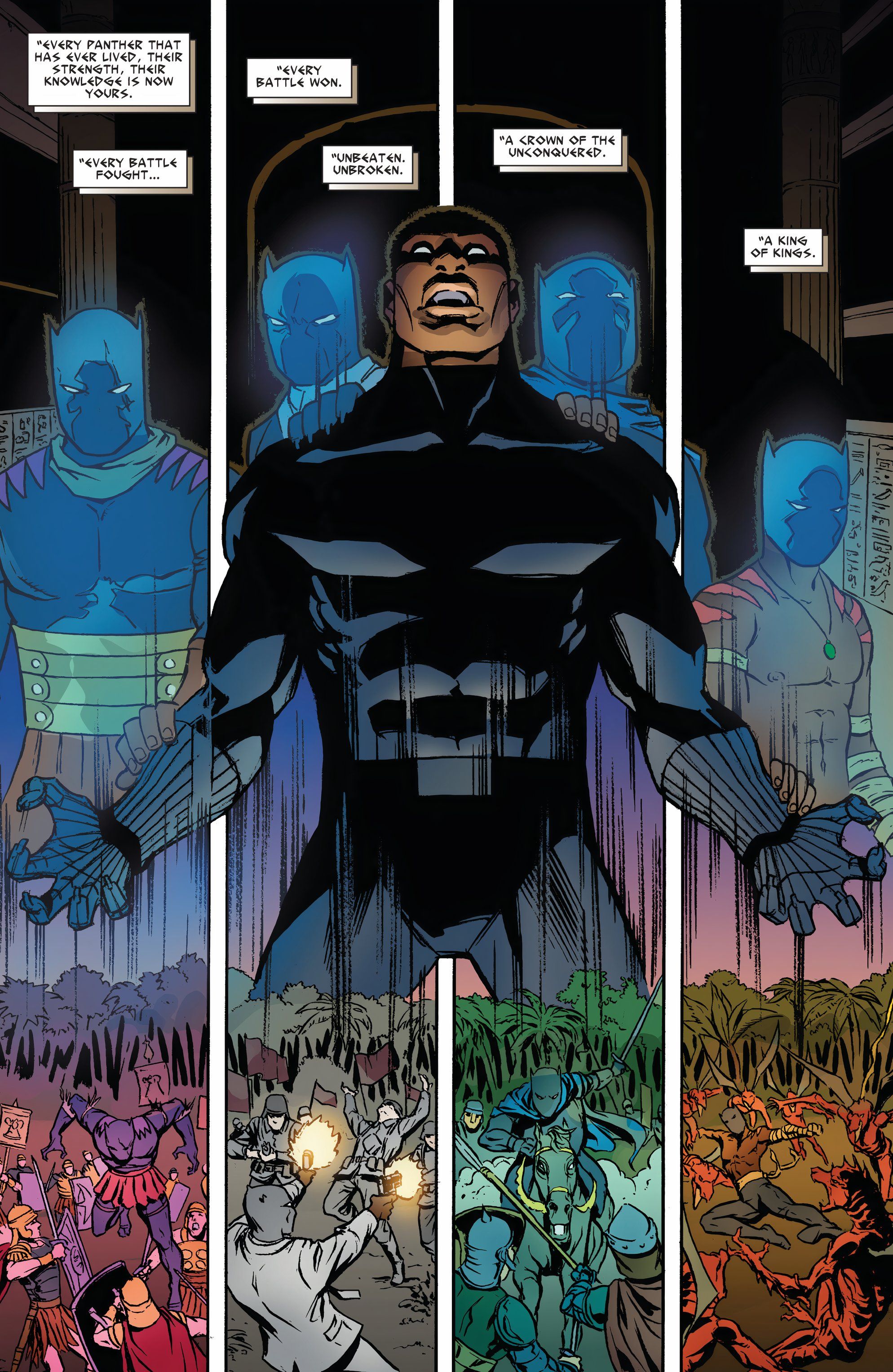 Black Panther is surrounded by the spirits of previous Black Panthers after he is dubbed 