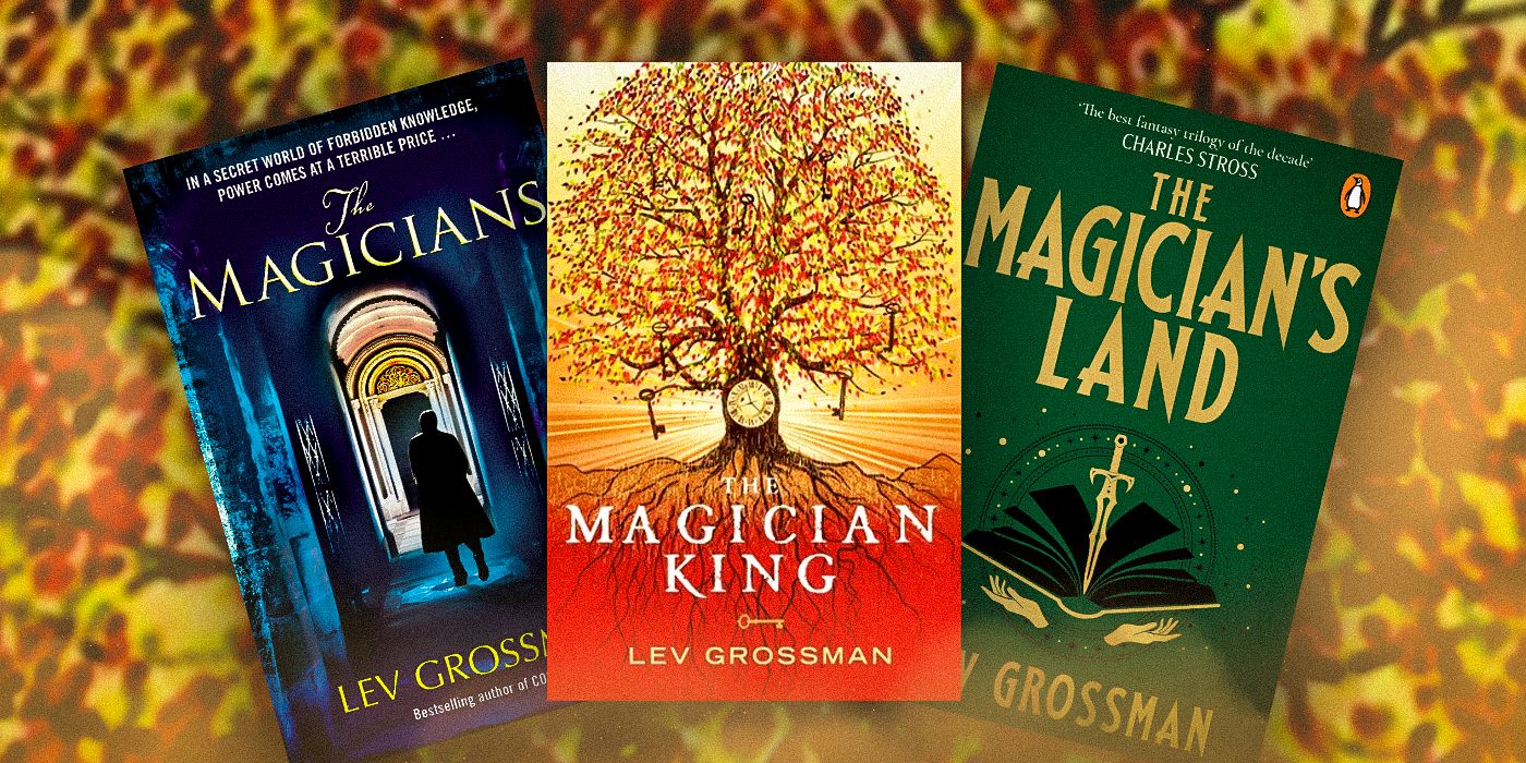 As capas de The Magicians, The Magician King e The Magician's Land de Lev Grossman