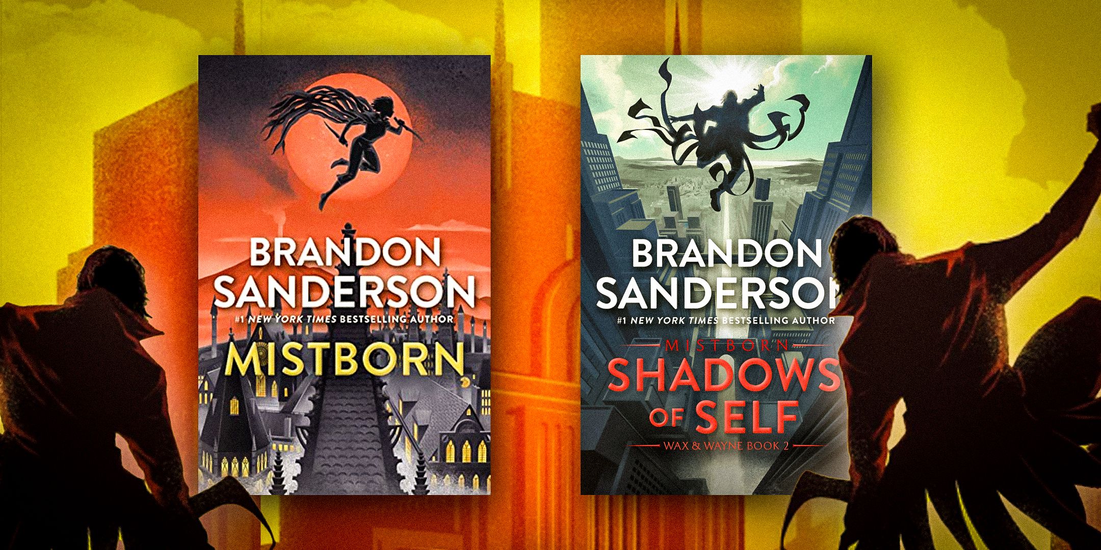 The covers of Mistborn: The Final Empire and Shadows of Self by Brandon Sanderson