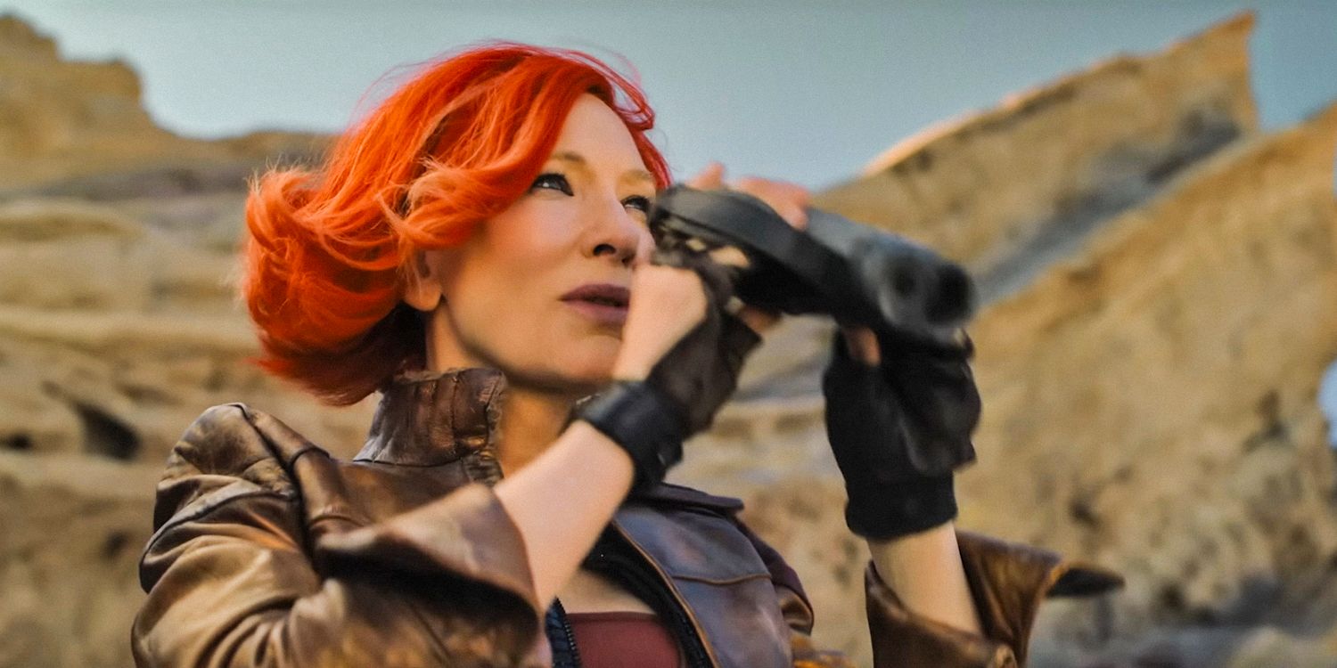 Lilith (Cate Blanchett) usando binóculos em Borderlands (2024)