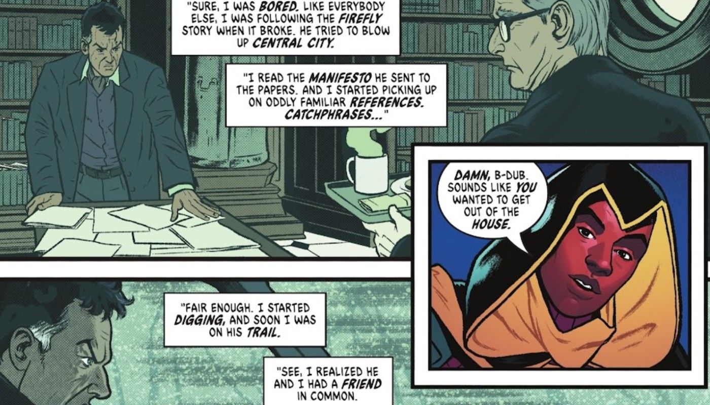 Bruce Wayne expressa que estava entediado por não ser o Batman, enquanto conversa com Drake Winston, a versão Burtonverse de Robin.