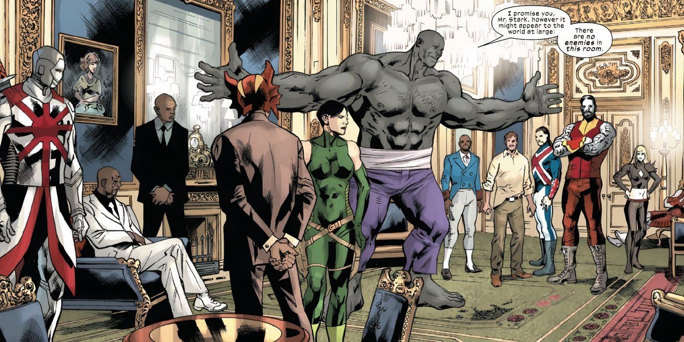 Hulk, Colossus, Magik y otros como miembros del Consejo de Creadores en el universo final.