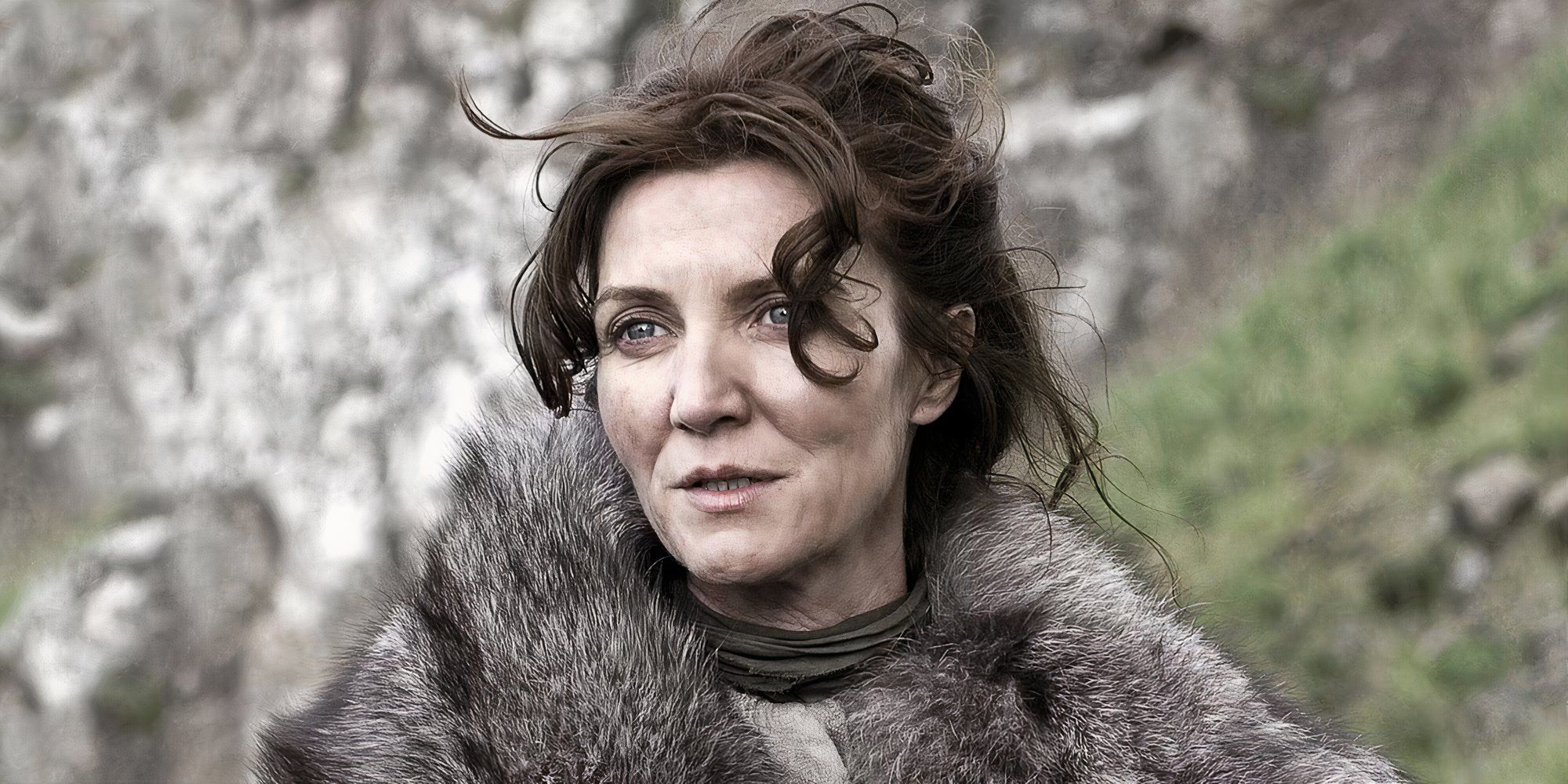 Catelyn Stark in Game of Thrones wearing fur coat