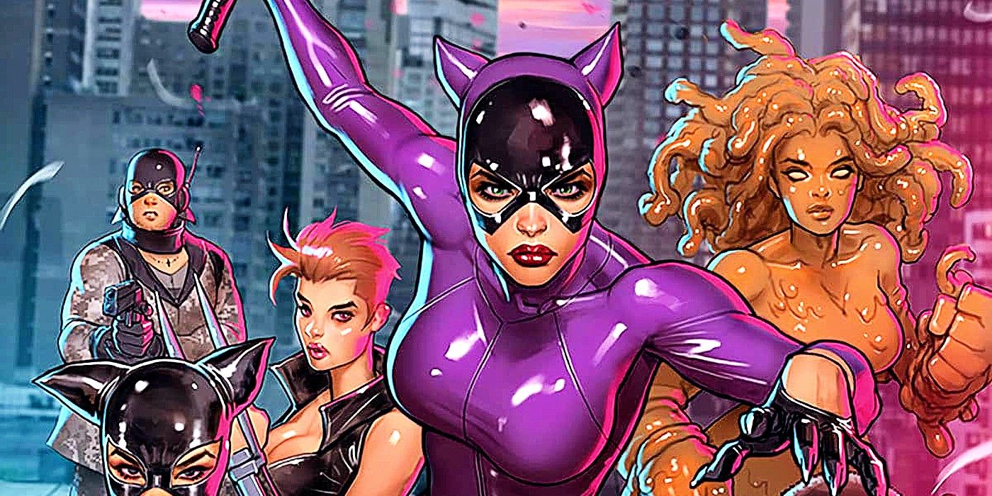 Comic book art: Catwoman with her new team.