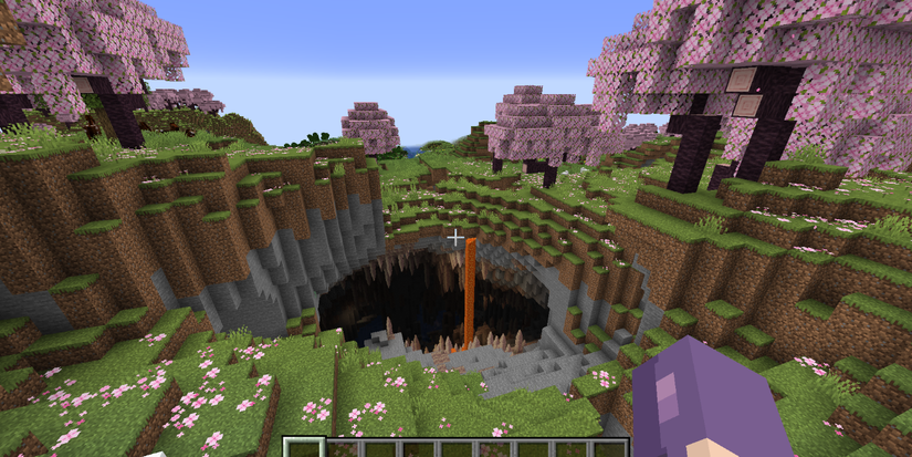 Cherry Blossom Cave Entrance in Minecraft.
