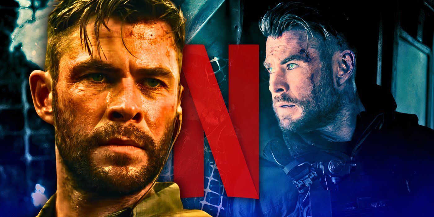 Chris Hemsworth as Tyler Rake in the Extraction franchise with a Netflix logo