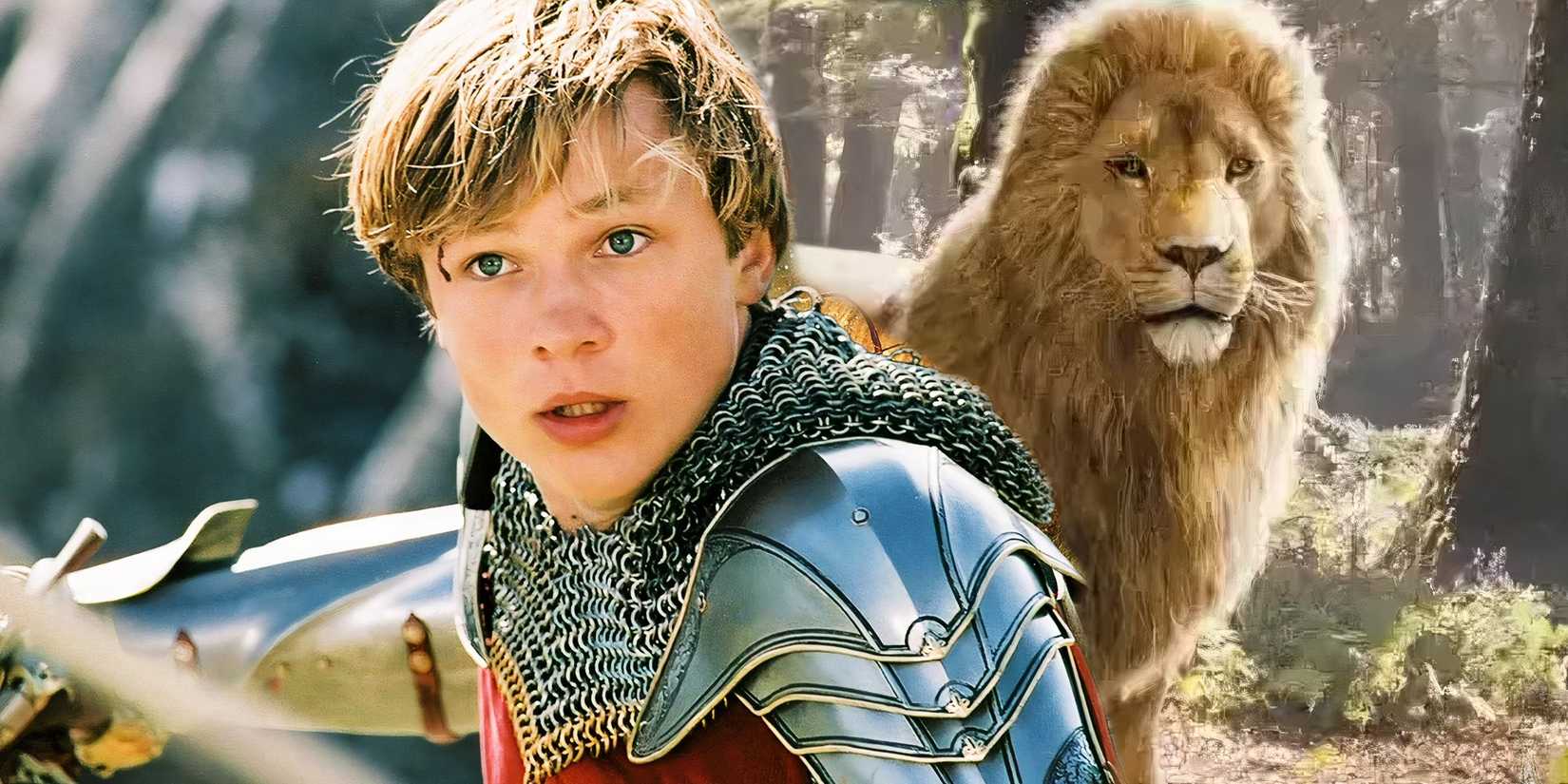 Peter next to Aslan in The Chronicles of Narnia.