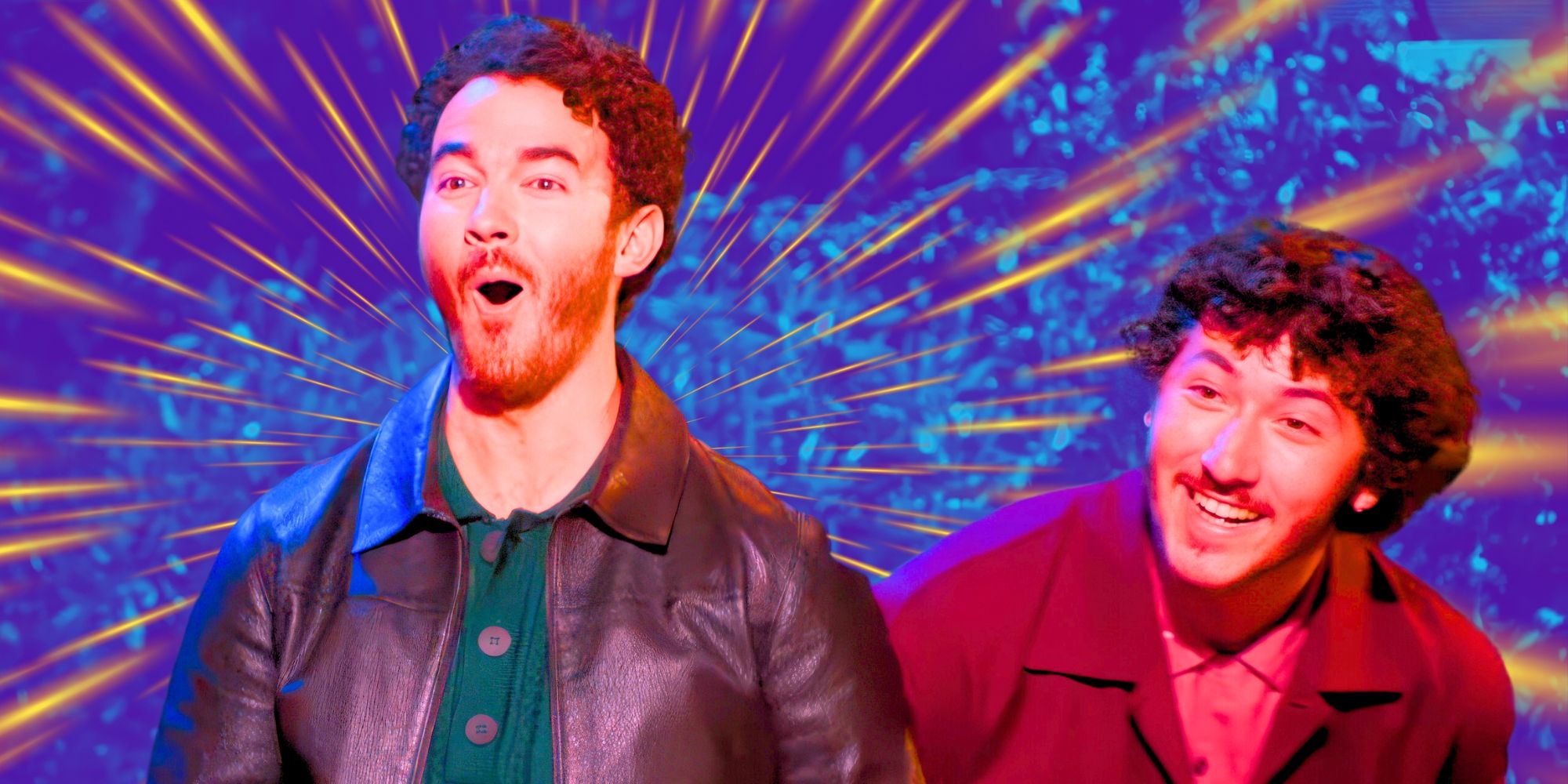 Claim To Fame Jonas Brothers looking shocked with flashy background