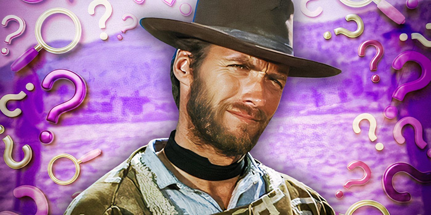 Clint Eastwood&rsquo;s Blondie from The Good The Bad and The Ugly surrounded by question marks
