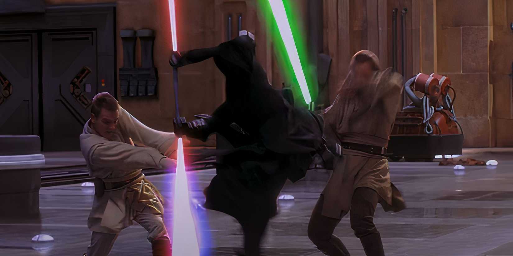 Darth Maul using a Butterfly Kick in The Phantom Menace