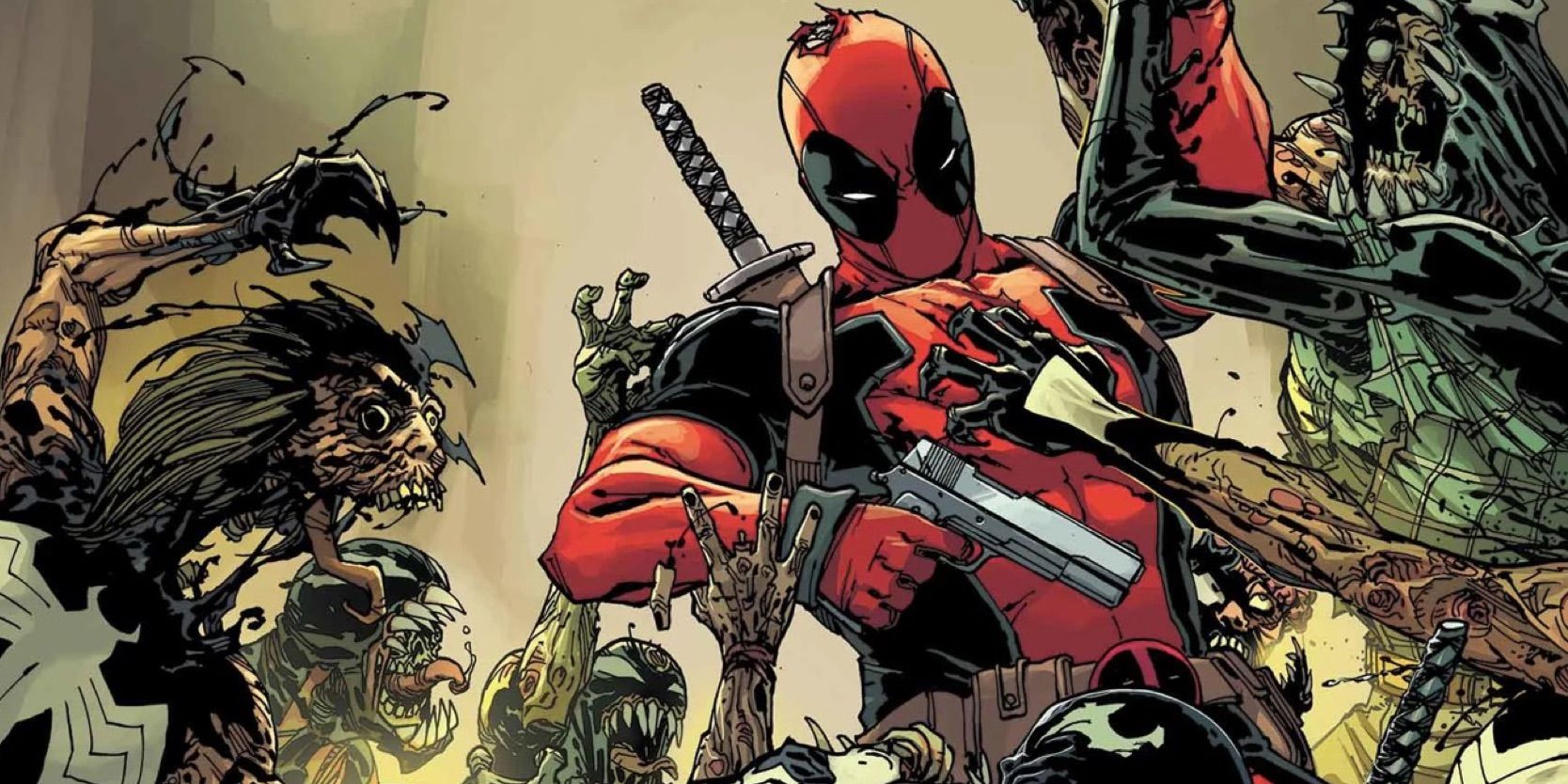 Deadpool melawan Zombi di Venom War Sampul Deadpool #1