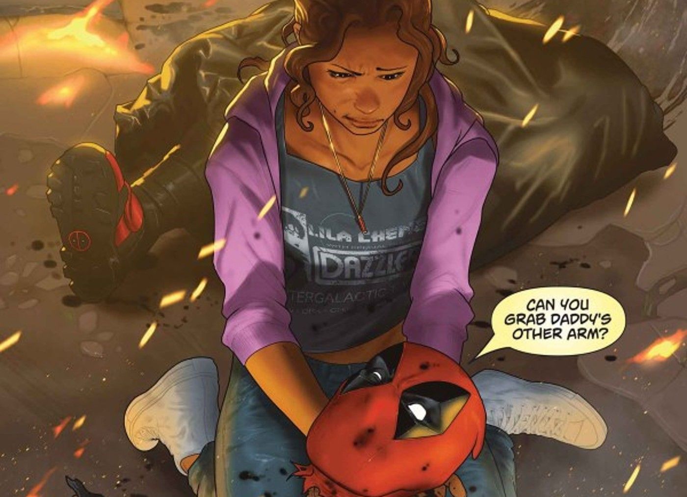 deadpool's daughter holds his severed head