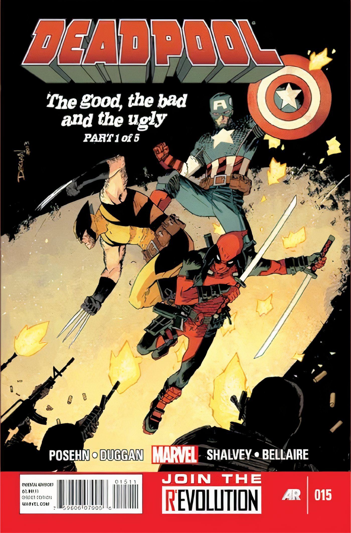 Deadpool vol 5 #15 Deadpool, Woverine and Captain America leap into battle