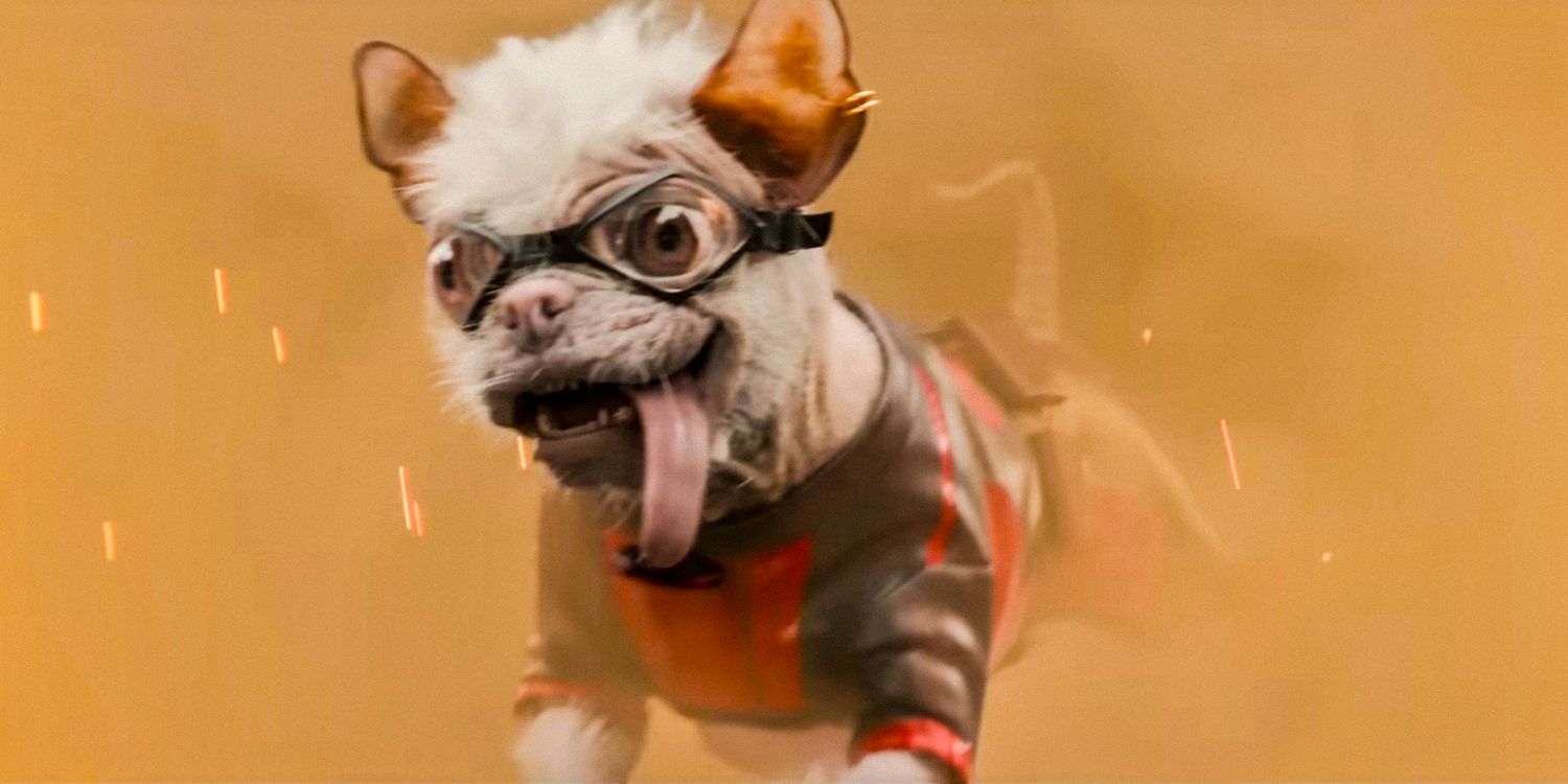 Dogpool emerging from an explosion in Deadpool & Wolverine