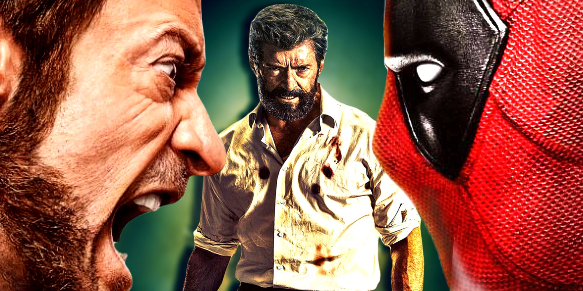 Deadpool &amp; Wolverine facing each other with Logan&rsquo;s older variant standing in the middle