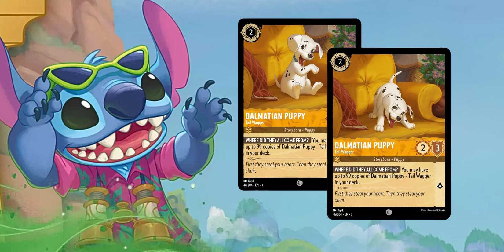 Disney Lorcana Into The Inklands Two versions of Dalmatian Puppy Tail Wagger