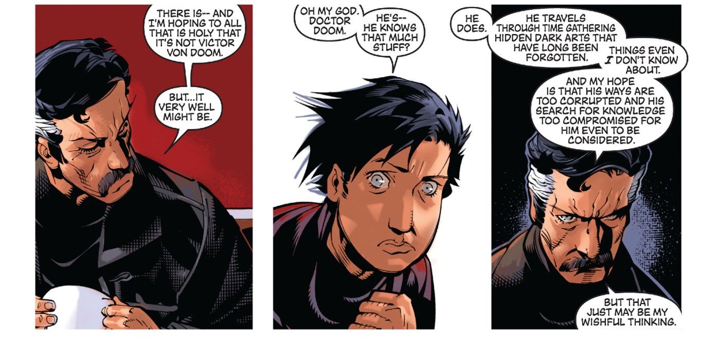 Doctor Strange le dice a Wiccan que Doctor Doom podría ser el próximo Hechicero Supremo en New Avengers #51