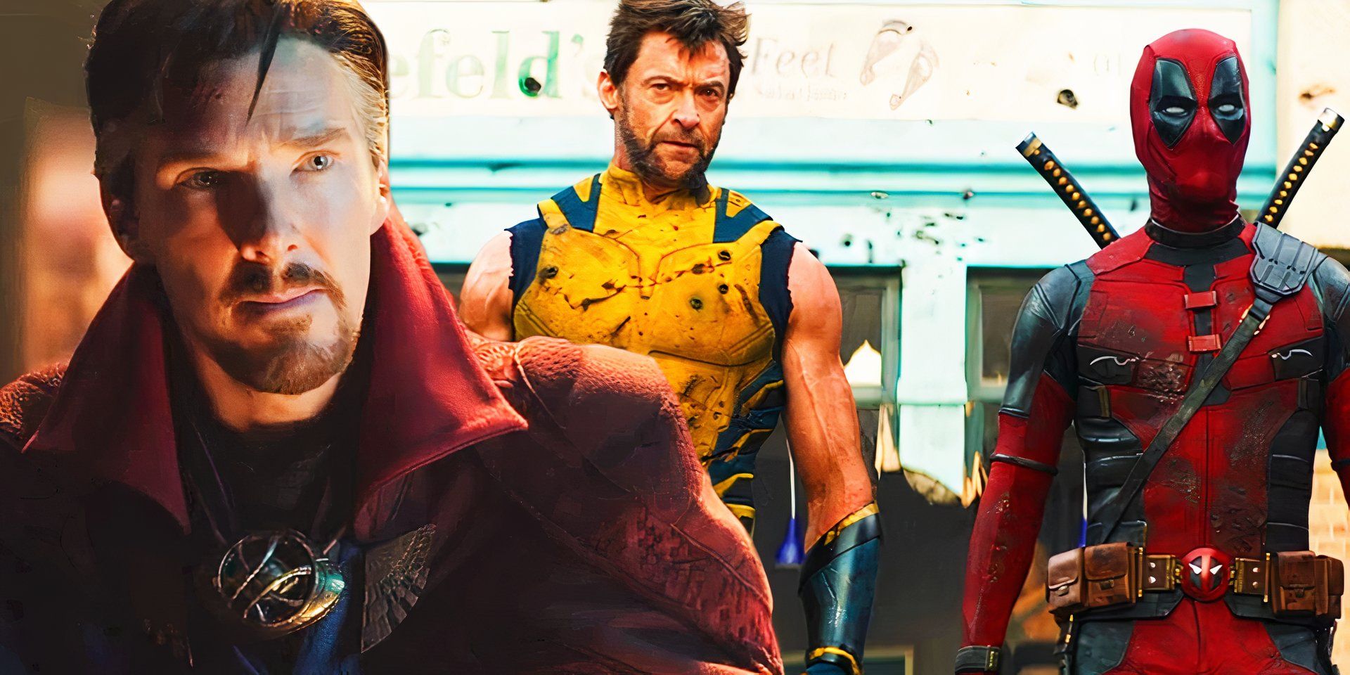 Doctor Strange looking serious in Multiverse of Madness next to Wolverine and Deadpool