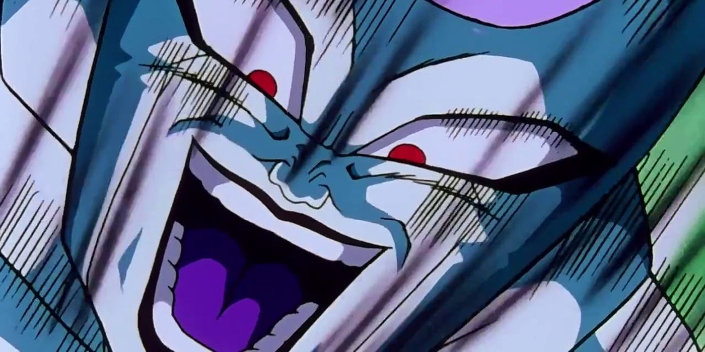 Frieza laughs maniacally as he destroys something.