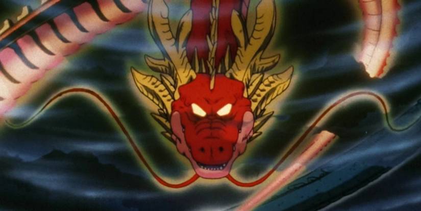 Ultimate Shenron appears in the sky, massive in size.