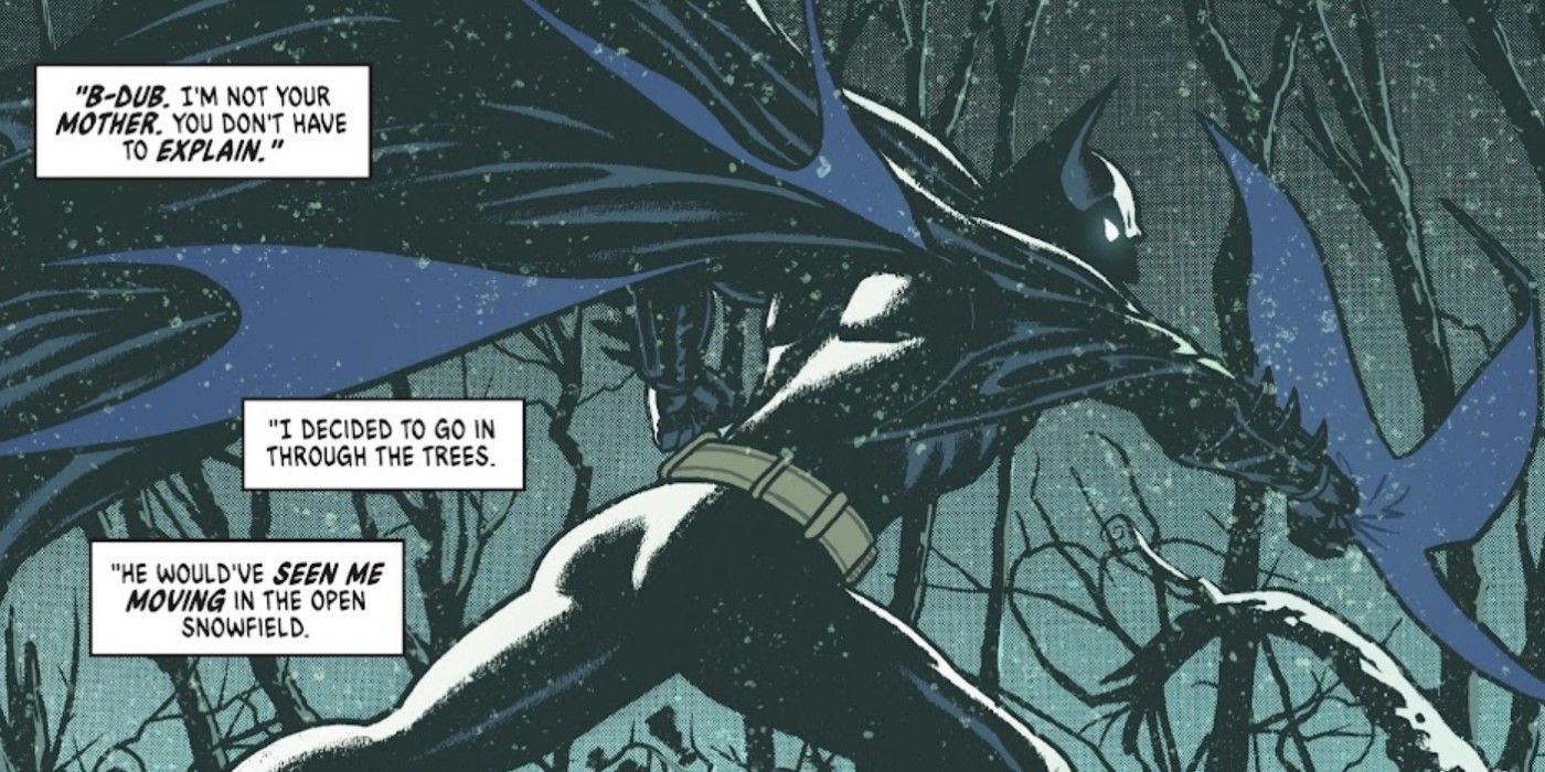 Drake Winston Robin diz a Bruce Wayne para não explicar enquanto ele corre pela floresta em Batman 89 Echoes #3