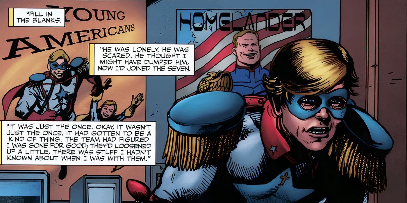 Drummer Boy in The Boys comics with a Homelander poster